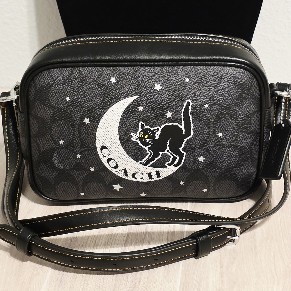 Coach RARE Halloween Cat Mini Jamie Camera Bag Black Crossbody Shoulder Purse